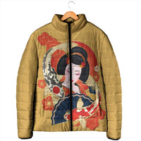 Japanese Geisha Koi Fish Padded Jacket Cherry Blossoms Yellow Seigaiha Pattern LT14 - Polynesian Pride