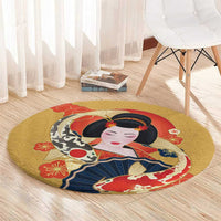 Japanese Geisha Koi Fish Round Carpet Cherry Blossoms Yellow Seigaiha Pattern LT14 - Polynesian Pride