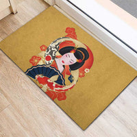 Japanese Geisha Koi Fish Rubber Doormat Cherry Blossoms Yellow Seigaiha Pattern LT14 - Polynesian Pride