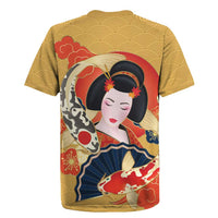 Japanese Geisha Koi Fish Rugby Jersey Cherry Blossoms Yellow Seigaiha Pattern LT14 - Polynesian Pride