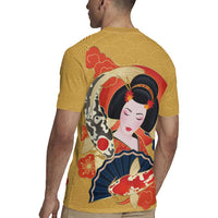 Japanese Geisha Koi Fish Rugby Jersey Cherry Blossoms Yellow Seigaiha Pattern LT14 - Polynesian Pride