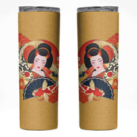 Japanese Geisha Koi Fish Skinny Tumbler Cherry Blossoms Yellow Seigaiha Pattern LT14 Yellow - Polynesian Pride