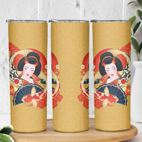 Japanese Geisha Koi Fish Skinny Tumbler Cherry Blossoms Yellow Seigaiha Pattern LT14 - Polynesian Pride