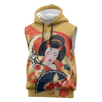 Japanese Geisha Koi Fish Sleeveless Hoodie Cherry Blossoms Yellow Seigaiha Pattern LT14 Yellow - Polynesian Pride