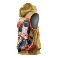 Japanese Geisha Koi Fish Sleeveless Hoodie Cherry Blossoms Yellow Seigaiha Pattern LT14 - Polynesian Pride