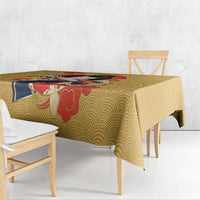 Japanese Geisha Koi Fish Tablecloth Cherry Blossoms Yellow Seigaiha Pattern LT14 - Polynesian Pride