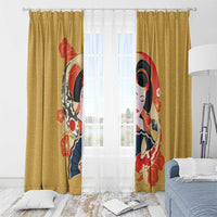 Japanese Geisha Koi Fish Window Curtain Cherry Blossoms Yellow Seigaiha Pattern LT14 - Polynesian Pride