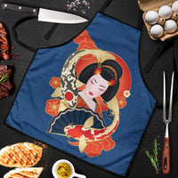 Japanese Geisha Koi Fish Apron Cherry Blossoms Blue Seigaiha Pattern LT14 Blue - Polynesian Pride
