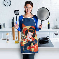Japanese Geisha Koi Fish Apron Cherry Blossoms Blue Seigaiha Pattern LT14 - Polynesian Pride