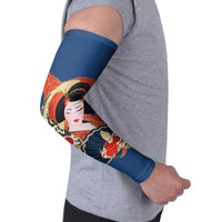 Japanese Geisha Koi Fish Arm Sleeves Cherry Blossoms Blue Seigaiha Pattern LT14 - Polynesian Pride