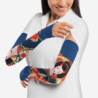 Japanese Geisha Koi Fish Arm Sleeves Cherry Blossoms Blue Seigaiha Pattern LT14 - Polynesian Pride