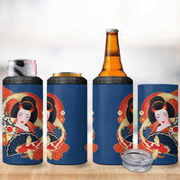 Japanese Geisha Koi Fish 4 in 1 Can Cooler Tumbler Cherry Blossoms Blue Seigaiha Pattern LT14 - Polynesian Pride