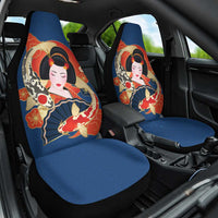 Japanese Geisha Koi Fish Car Seat Cover Cherry Blossoms Blue Seigaiha Pattern LT14 One Size Blue - Polynesian Pride