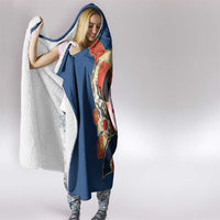 Japanese Geisha Koi Fish Hooded Blanket Cherry Blossoms Blue Seigaiha Pattern LT14 - Polynesian Pride
