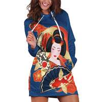 Japanese Geisha Koi Fish Hoodie Dress Cherry Blossoms Blue Seigaiha Pattern LT14 Blue - Polynesian Pride