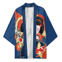 Japanese Geisha Koi Fish Kimono Cherry Blossoms Blue Seigaiha Pattern LT14 Unisex Blue - Polynesian Pride
