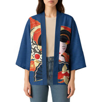 Japanese Geisha Koi Fish Kimono Cherry Blossoms Blue Seigaiha Pattern LT14 - Polynesian Pride