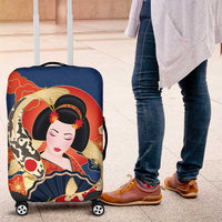 Japanese Geisha Koi Fish Luggage Cover Cherry Blossoms Blue Seigaiha Pattern LT14 Blue - Polynesian Pride