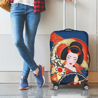 Japanese Geisha Koi Fish Luggage Cover Cherry Blossoms Blue Seigaiha Pattern LT14 - Polynesian Pride