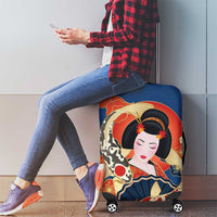 Japanese Geisha Koi Fish Luggage Cover Cherry Blossoms Blue Seigaiha Pattern LT14 - Polynesian Pride