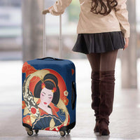 Japanese Geisha Koi Fish Luggage Cover Cherry Blossoms Blue Seigaiha Pattern LT14 - Polynesian Pride