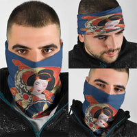 Japanese Geisha Koi Fish Neck Gaiter Cherry Blossoms Blue Seigaiha Pattern LT14 - Polynesian Pride