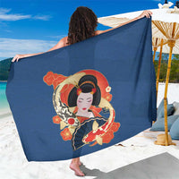 Japanese Geisha Koi Fish Sarong Cherry Blossoms Blue Seigaiha Pattern - Polynesian Pride