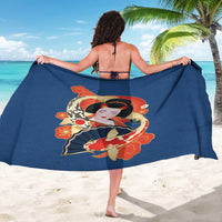 Japanese Geisha Koi Fish Sarong Cherry Blossoms Blue Seigaiha Pattern - Polynesian Pride