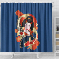 Japanese Geisha Koi Fish Shower Curtain Cherry Blossoms Blue Seigaiha Pattern LT14 - Polynesian Pride