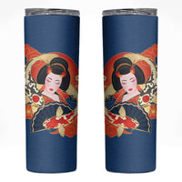 Japanese Geisha Koi Fish Skinny Tumbler Cherry Blossoms Blue Seigaiha Pattern LT14 Blue - Polynesian Pride