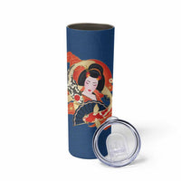 Japanese Geisha Koi Fish Skinny Tumbler Cherry Blossoms Blue Seigaiha Pattern LT14 - Polynesian Pride