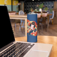 Japanese Geisha Koi Fish Skinny Tumbler Cherry Blossoms Blue Seigaiha Pattern LT14 - Polynesian Pride
