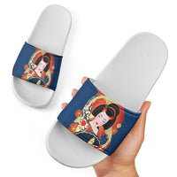 Japanese Geisha Koi Fish Slide Sandals Cherry Blossoms Blue Seigaiha Pattern LT14 - Polynesian Pride