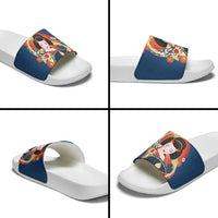 Japanese Geisha Koi Fish Slide Sandals Cherry Blossoms Blue Seigaiha Pattern LT14 - Polynesian Pride