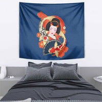 Japanese Geisha Koi Fish Tapestry Cherry Blossoms Blue Seigaiha Pattern LT14 - Polynesian Pride