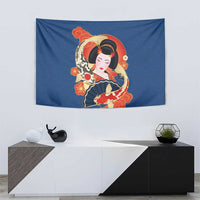 Japanese Geisha Koi Fish Tapestry Cherry Blossoms Blue Seigaiha Pattern LT14 - Polynesian Pride