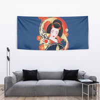 Japanese Geisha Koi Fish Tapestry Cherry Blossoms Blue Seigaiha Pattern LT14 - Polynesian Pride