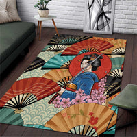 Japanese Geisha Katana Area Rug Japan Sensu Seigaiha Pattern LT14 Multicolor - Polynesian Pride