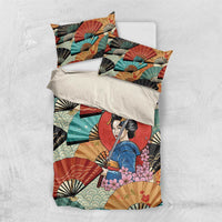 Japanese Geisha Katana Bedding Set Japan Sensu Seigaiha Pattern LT14 US Twin 172cm x 218cm Multicolor - Polynesian Pride