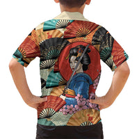 Japanese Geisha Katana Family Matching Mermaid Dress and Hawaiian Shirt Japan Sensu Seigaiha Pattern - Polynesian Pride
