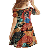 Japanese Geisha Katana Family Matching Off The Shoulder Long Sleeve Dress and Hawaiian Shirt Japan Sensu Seigaiha Pattern - Polynesian Pride