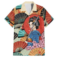 Japanese Geisha Katana Family Matching Off The Shoulder Long Sleeve Dress and Hawaiian Shirt Japan Sensu Seigaiha Pattern - Polynesian Pride