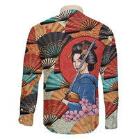 Japanese Geisha Katana Family Matching Off The Shoulder Long Sleeve Dress and Hawaiian Shirt Japan Sensu Seigaiha Pattern - Polynesian Pride