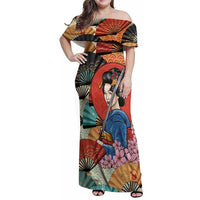 Japanese Geisha Katana Family Matching Off Shoulder Maxi Dress and Hawaiian Shirt Japan Sensu Seigaiha Pattern - Polynesian Pride