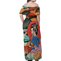 Japanese Geisha Katana Family Matching Off Shoulder Maxi Dress and Hawaiian Shirt Japan Sensu Seigaiha Pattern - Polynesian Pride