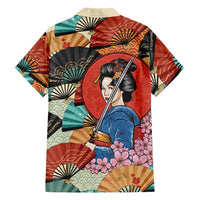 Japanese Geisha Katana Family Matching Puletasi and Hawaiian Shirt Japan Sensu Seigaiha Pattern - Polynesian Pride