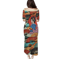 Japanese Geisha Katana Family Matching Puletasi and Hawaiian Shirt Japan Sensu Seigaiha Pattern - Polynesian Pride