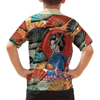 Japanese Geisha Katana Family Matching Summer Maxi Dress and Hawaiian Shirt Japan Sensu Seigaiha Pattern - Polynesian Pride