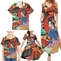 Japanese Geisha Katana Family Matching Summer Maxi Dress and Hawaiian Shirt Japan Sensu Seigaiha Pattern - Polynesian Pride