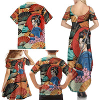 Japanese Geisha Katana Family Matching Summer Maxi Dress and Hawaiian Shirt Japan Sensu Seigaiha Pattern - Polynesian Pride